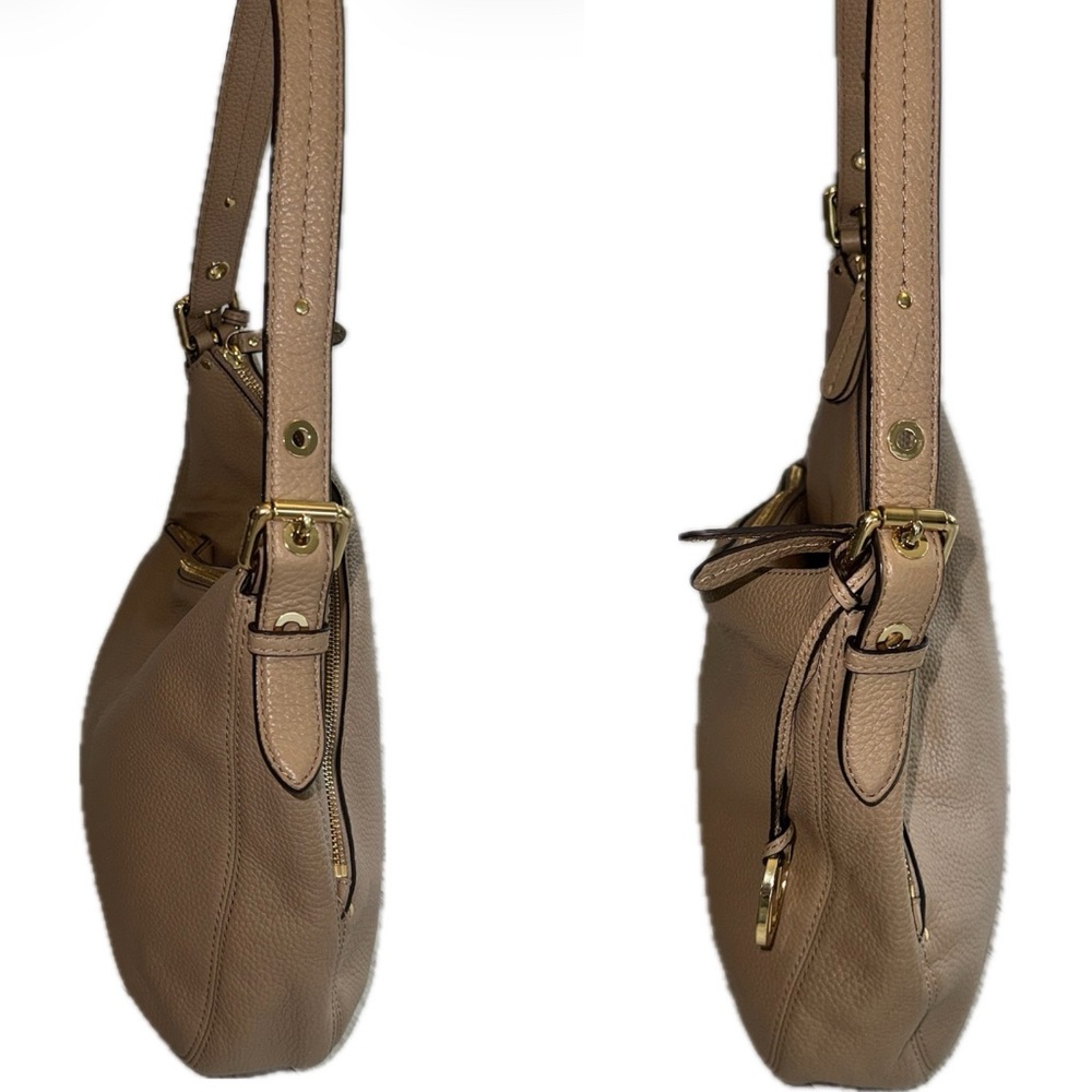 Michael Kors Lea Shoulder Bag Asymmetrical Zip 3 Compartment Tan Leather - Picture 6 of 16